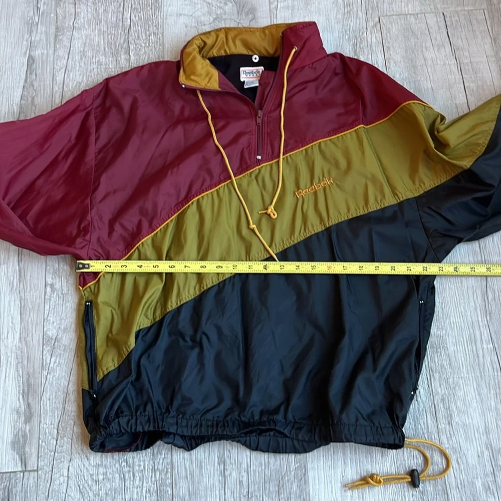 Vintage Reebok Sport Black Gold Maroon 1/4 Zip Pullover Jacket Windbreaker Men L